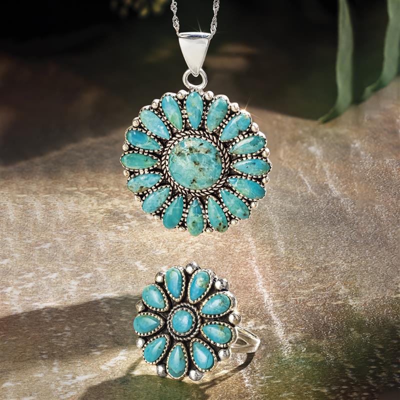 Tucson Sun Turquoise Pendant, Chain & Ring